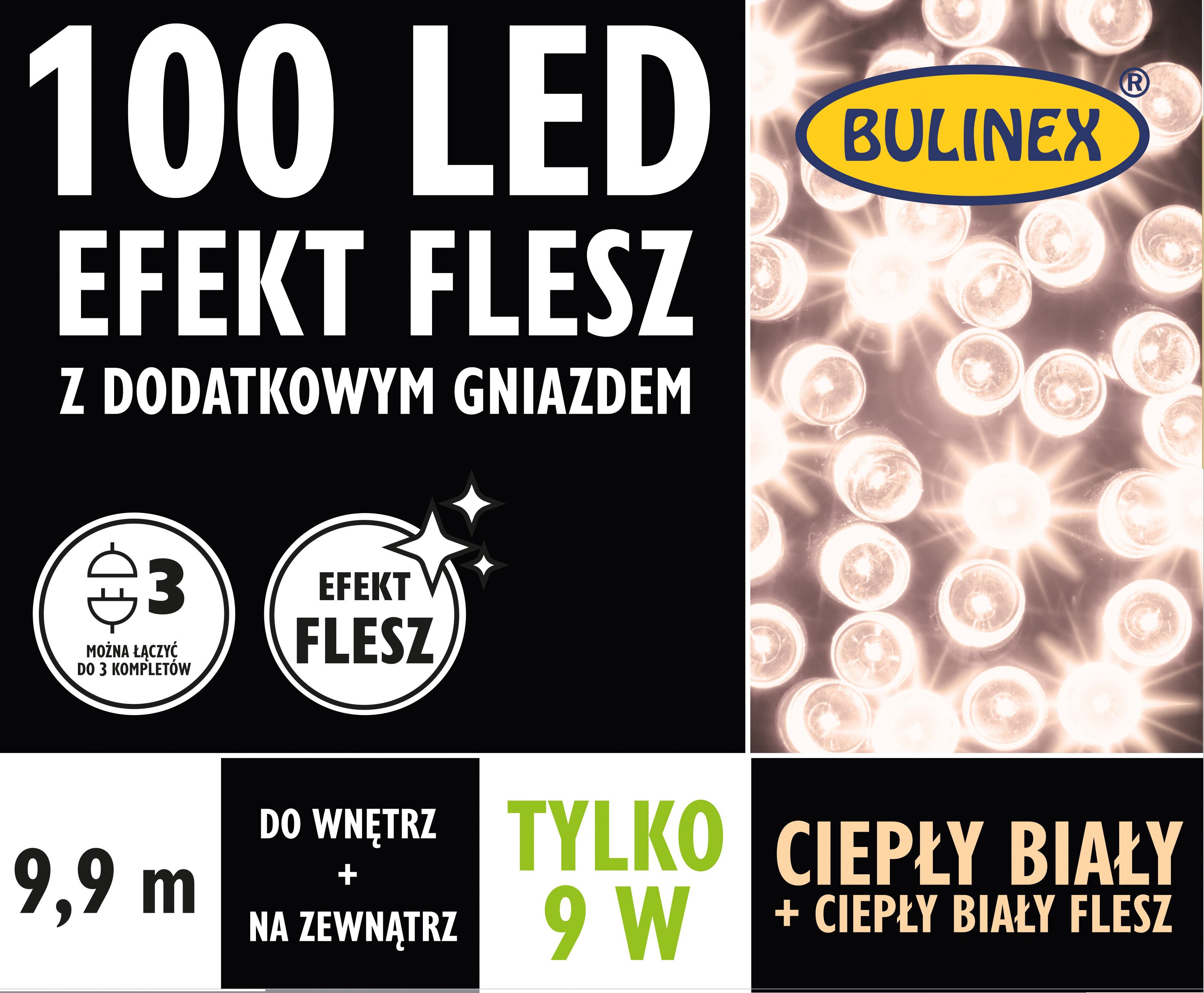 Lampki choinkowe flesz 100 LED ciepły/zimny biały Bulinex