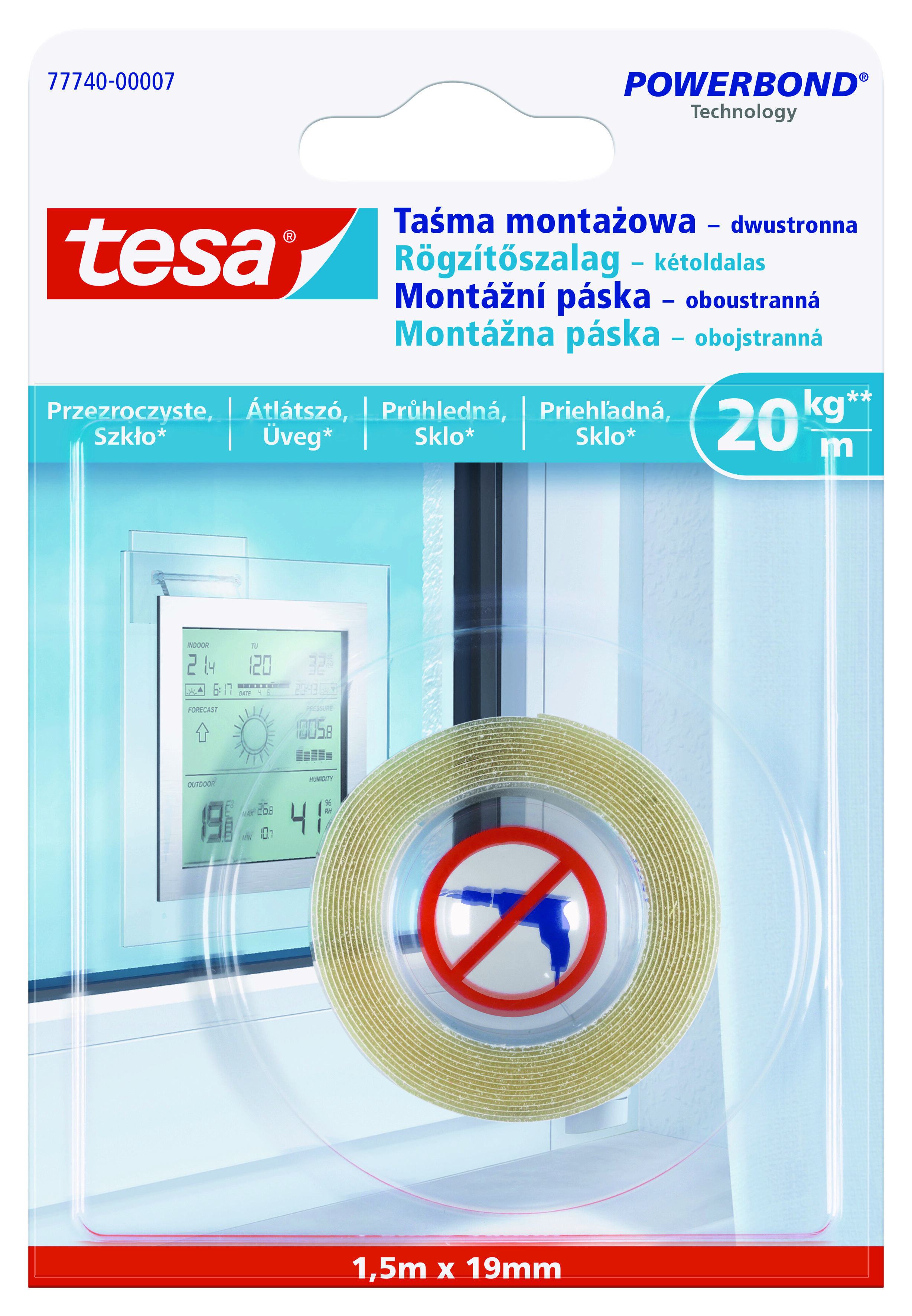 Taśma montażowa przezroczysta 19 mm x 1,5 m Tesa