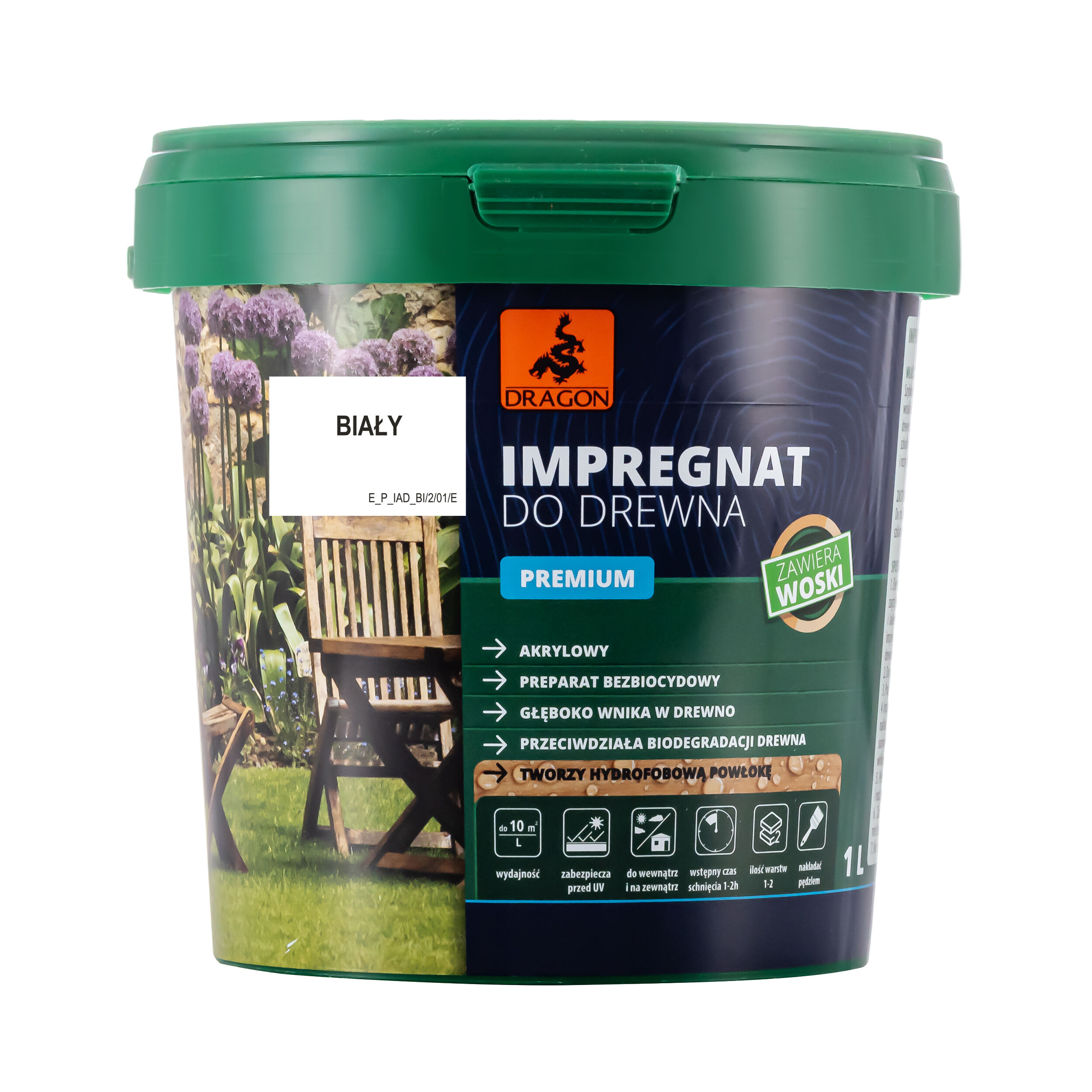 Impregnat akrylowy do drewna PREMIUM 1 l BIAŁY Dragon miniaturka