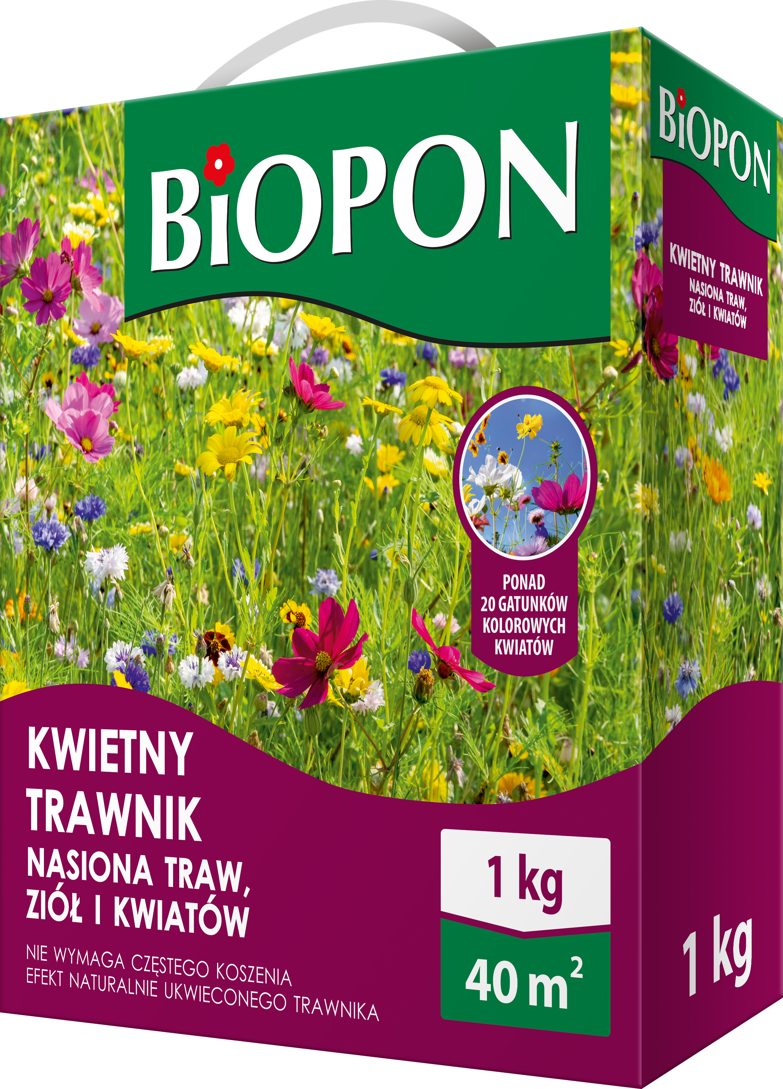 Kwietny trawnik mieszanka nasion traw, ziół i kwiatów 1 kg Biopon