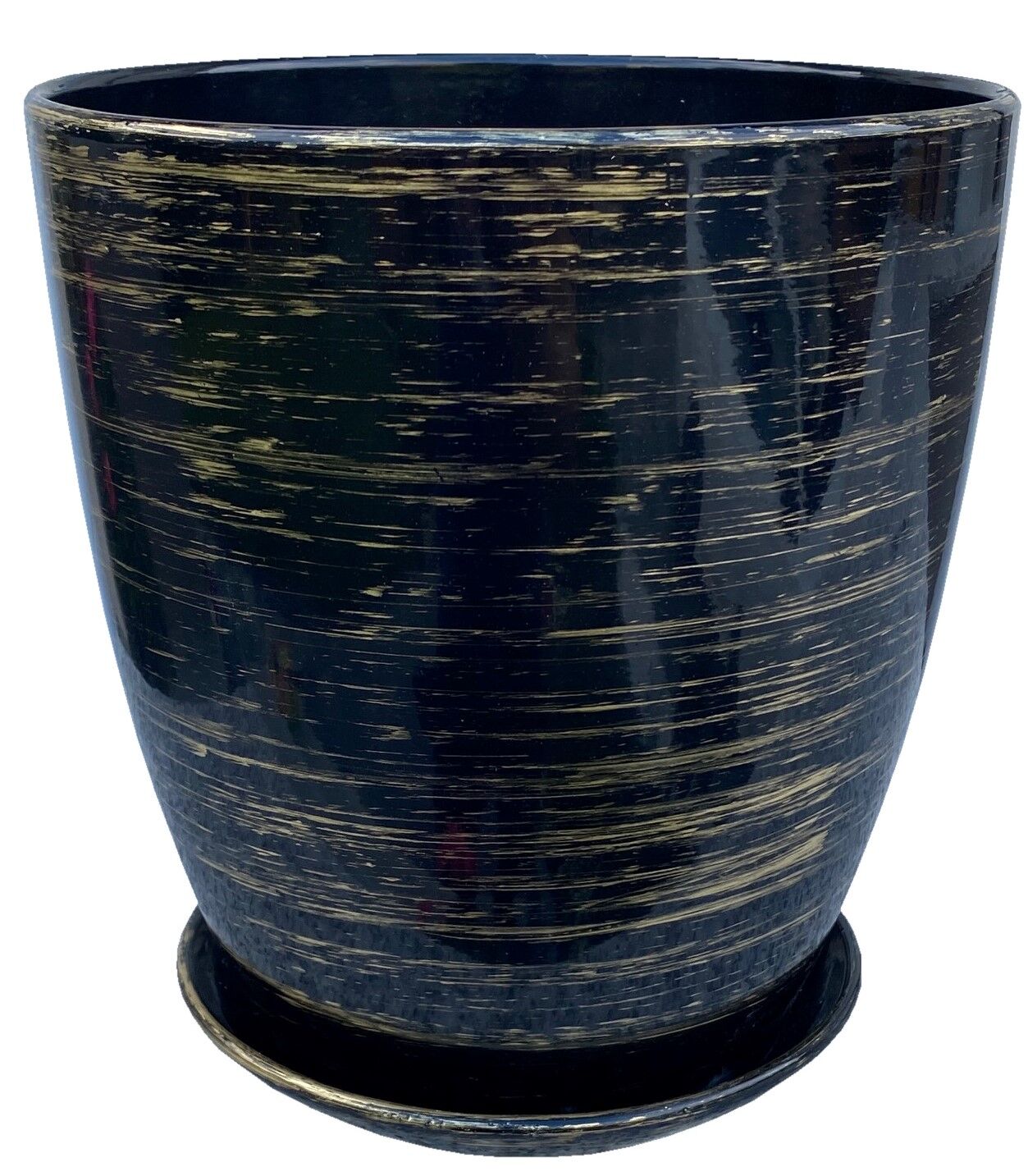 Doniczka Classic wysoka 19 cm ceramiczna grafitowo-złota z podstawką