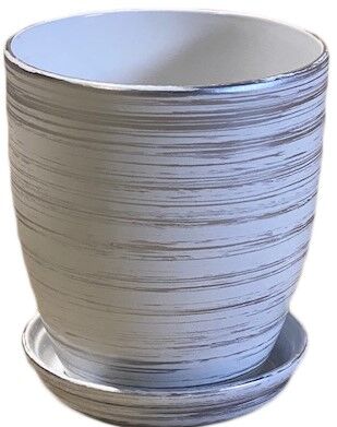Doniczka Classic wysoka 13,5 cm ceramiczna biało-srebrna z podstawką