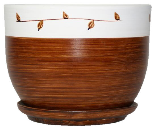 Doniczka Classic z podstawką drewno IV 19,5 cm ceramiczna brązowa
