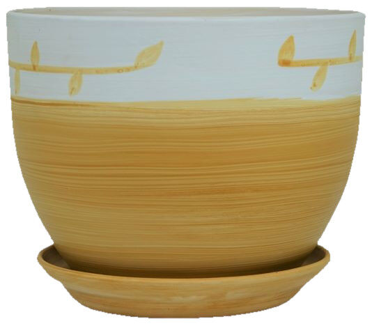 Doniczka Classic z podstawką drewno IV 19,5 cm ceramiczna beżowa