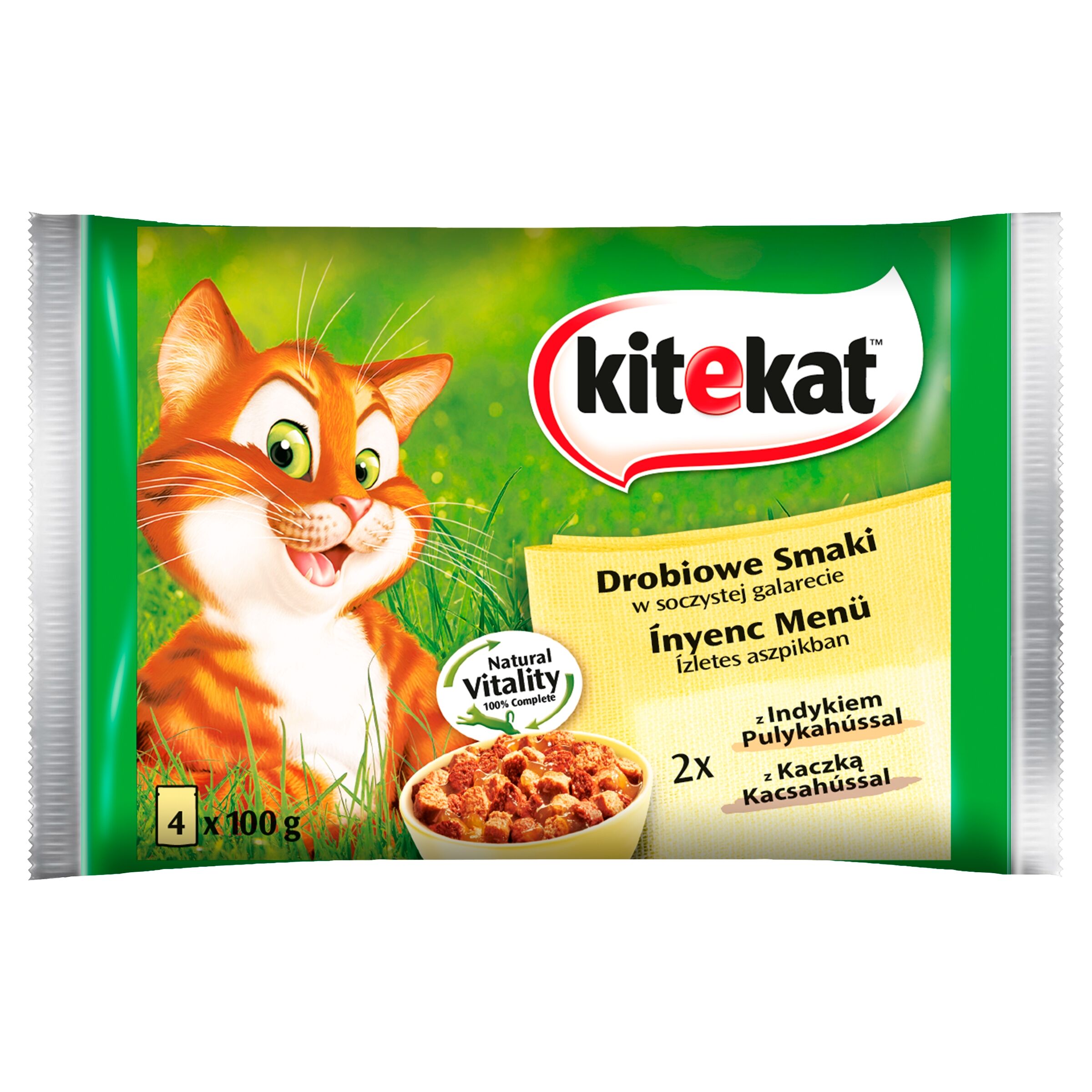 Karma pełnoporcjowa drobiowe smaki w soczystej galarecie 400 g (4 x 100 g) Kitekat