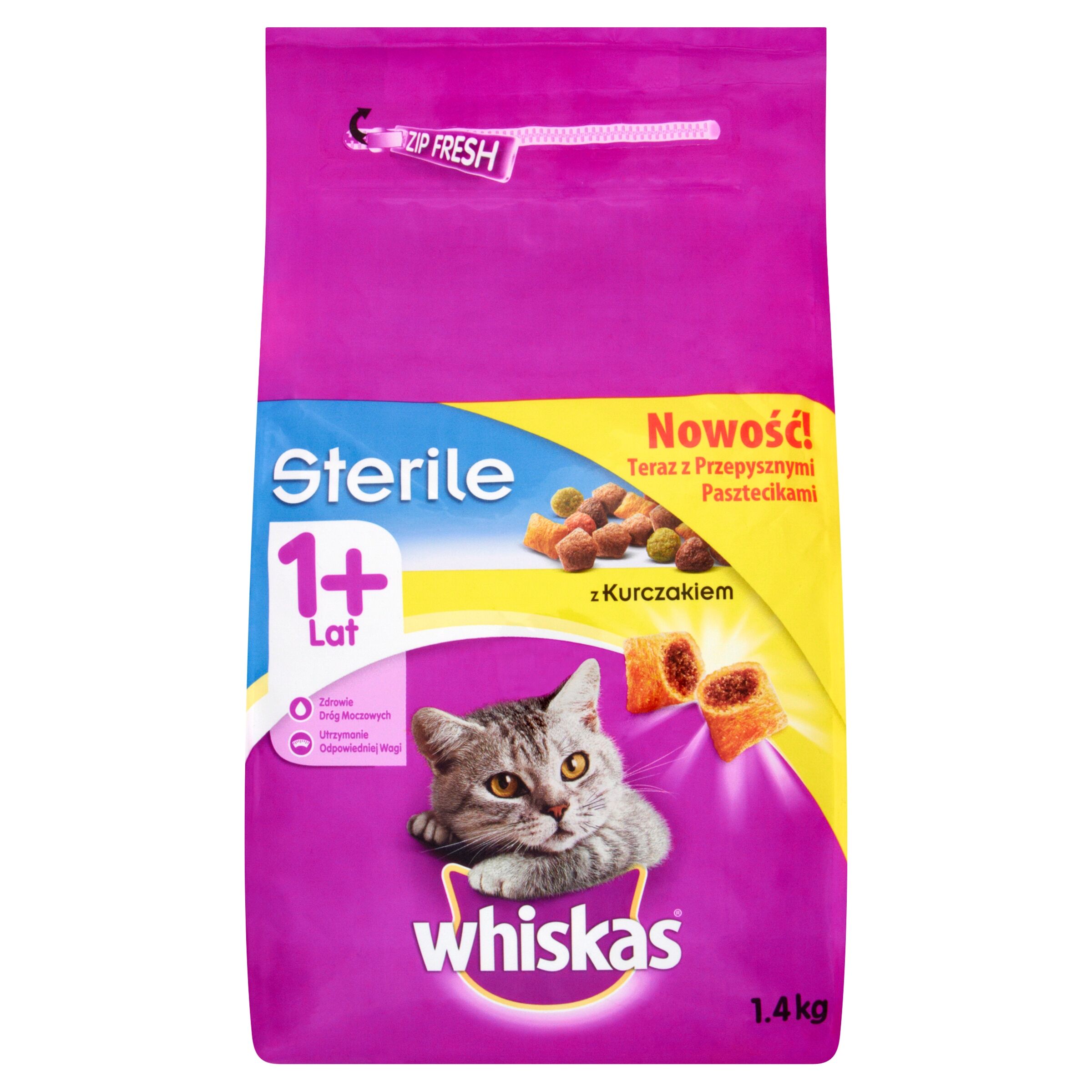 Karma dla kotów dorosłych pełnoporcjowa Sterile z kurczakiem przepyszne paszteciki 1,4 kg Whiskas