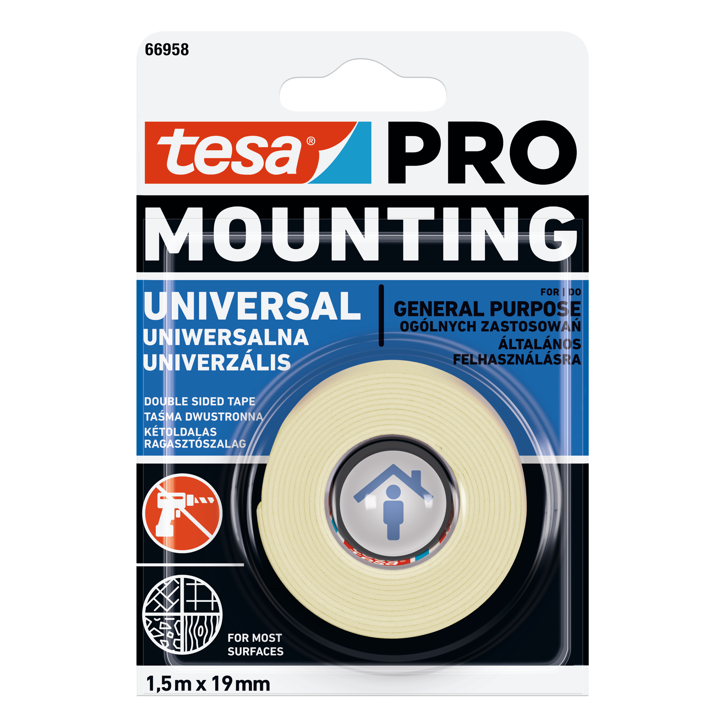 Taśma montażowa uniwersalna PRO Mounting Universal 1,5 m x 19 mm tesa
