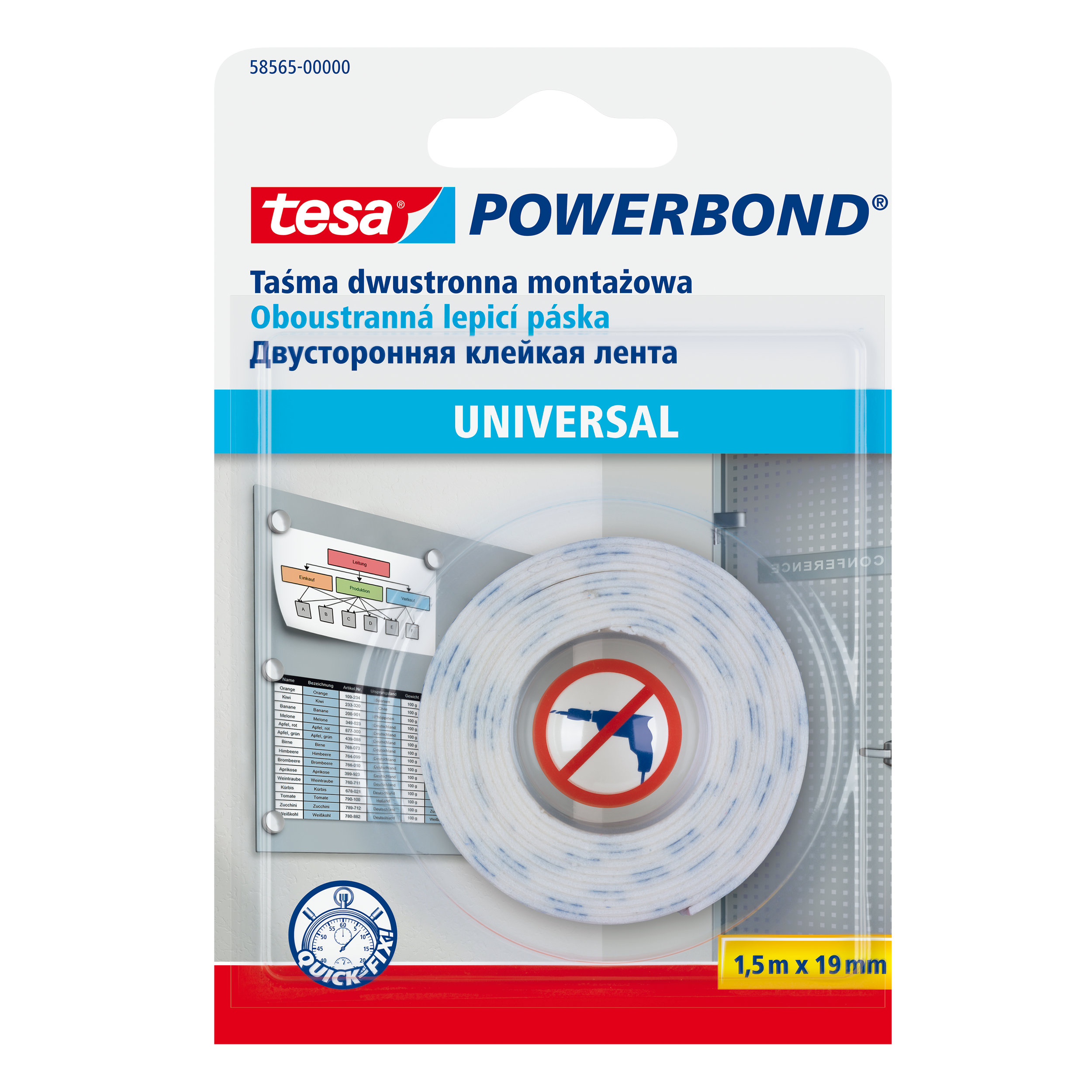 Taśma montażowa uniwersalna POWERBOND 1,5 m x 19 mm tesa
