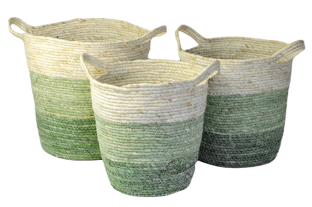 Osłonka kosz pleciony z uszami zieleń L 33 x 34 cm