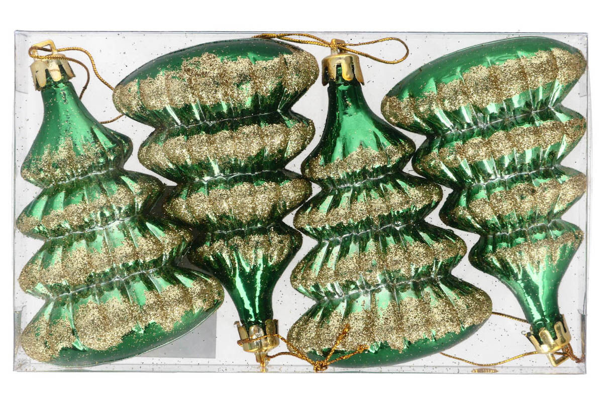 Zawieszka na choinkę 9 cm zielono-złota 4 sztuki
