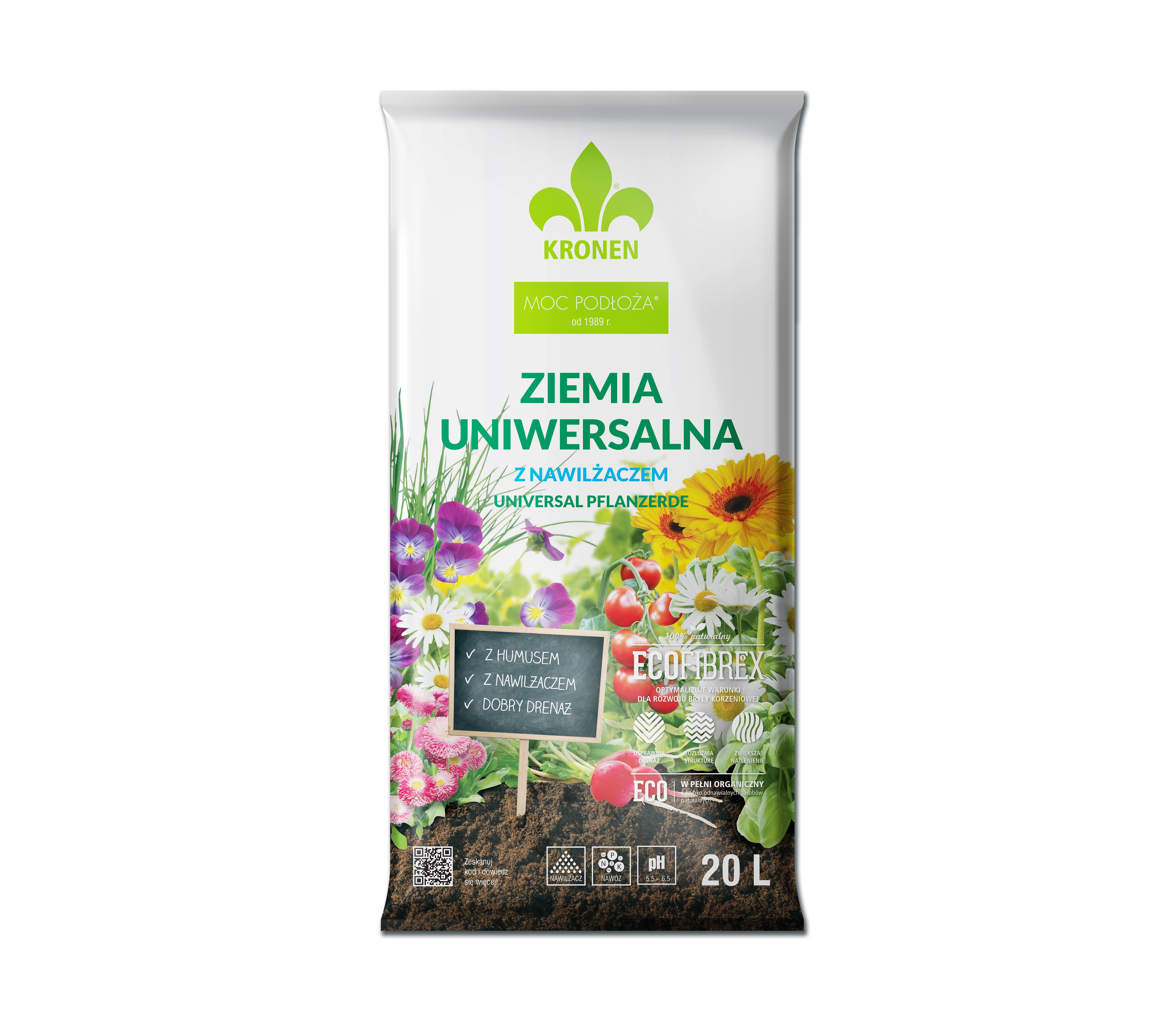Ziemia uniwersalna z nawilżaczem 20 l KRONEN