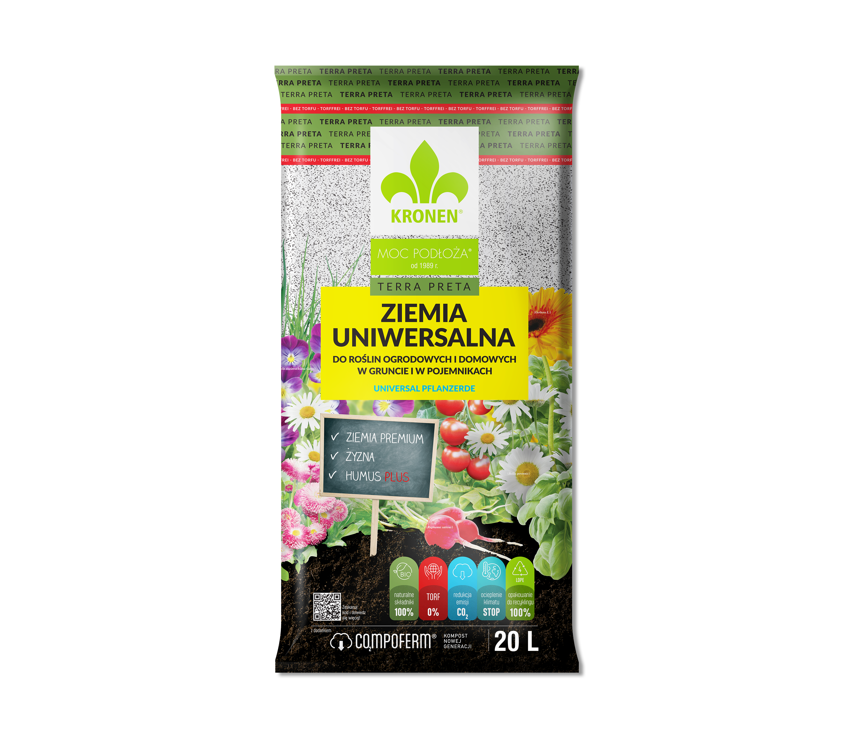 Ziemia uniwersalna bez torfu 20 l TERRA PRETA KRONEN