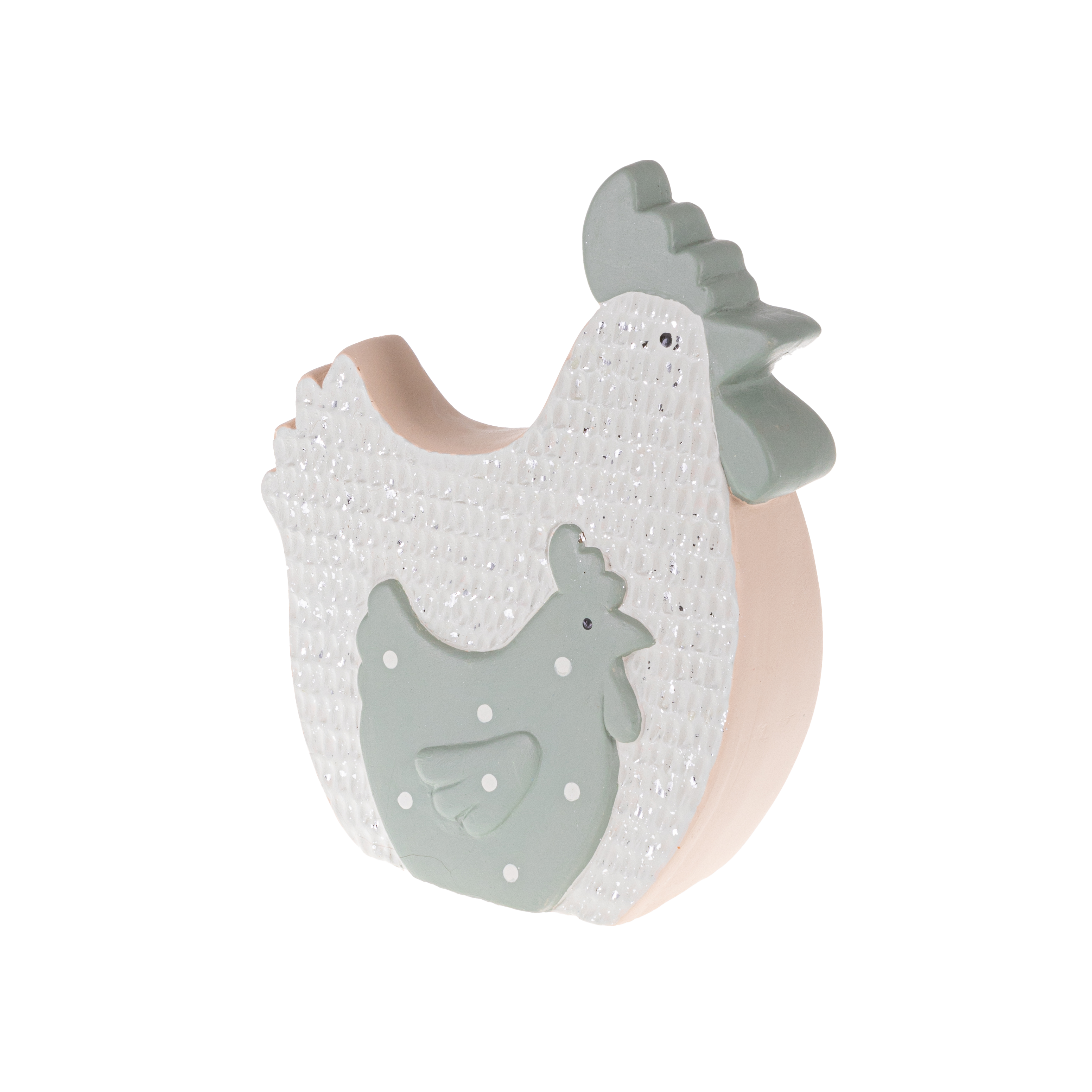 Figurka ceramiczna kura 21 cm biało-zielona mix wzorów
