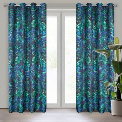 Zasłona gotowa na przelotkach PALMS 140 x 250 cm czarno-zielony