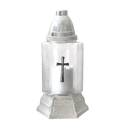 Znicz szklany Z-12/S krzyż 11 x 25 cm 24 h 60 g srebrny