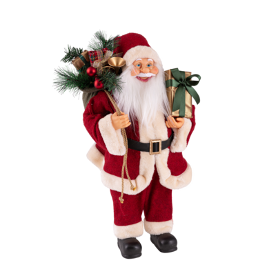 Figura tekstylna Święty Mikołaj z prezentem 60 cm