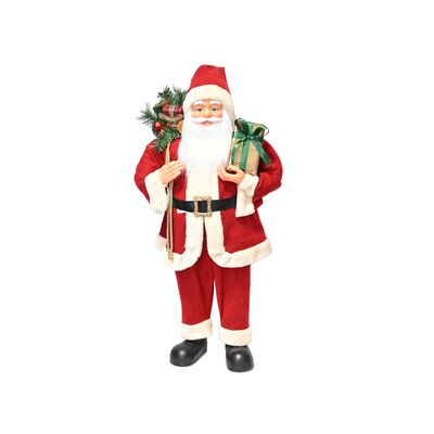 Figura tekstylna Święty Mikołaj z prezentem 90 cm