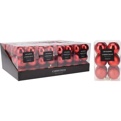 Bombka plastikowa 6 cm 12 sztuk mix czerwony