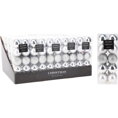 Bombka plastikowa 4 cm 20 sztuk mix srebrny