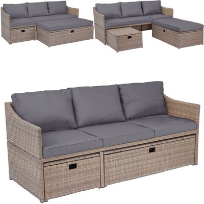 Sofa ogrodowa modułowa 2 podnóżki brązowo-szary