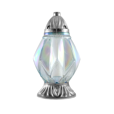 Znicz szklany diament 36 x 20 cm 39 h 130 g srebrny