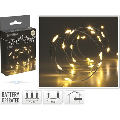 Drut srebrny 80 LED ciepły biały 395 cm