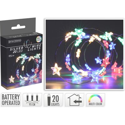 Drut srebrny z gwiazdkami 20 LED 95 cm multikolor
