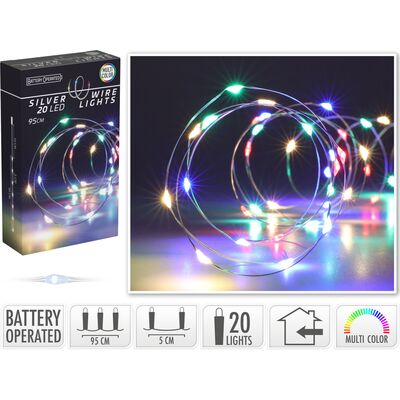 Drut srebrny 20 LED 95 cm multikolor
