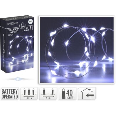Drut srebrny 40 LED zimny biały 195 cm