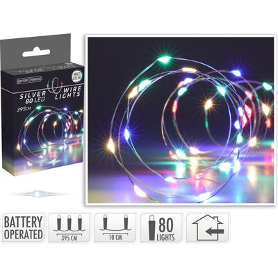 Drut srebrny 80 LED 395 cm multikolor