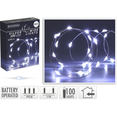 Drut srebrny 100 LED zimny biały 495 cm