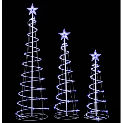Komplet choinka spiralna zewnętrzna LED Spark zimny biały 150 / 120 / 90 cm 3 sztuki