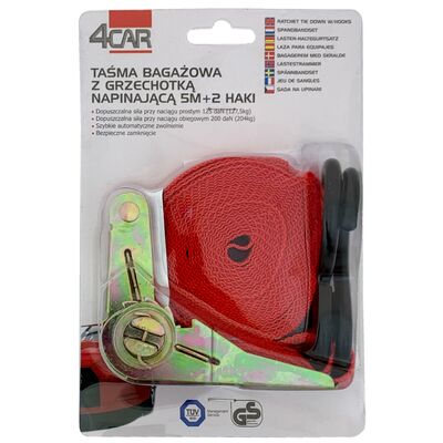 Pas grzechotka + 2x hak 5m/25mm (TÜV GS) 4Car