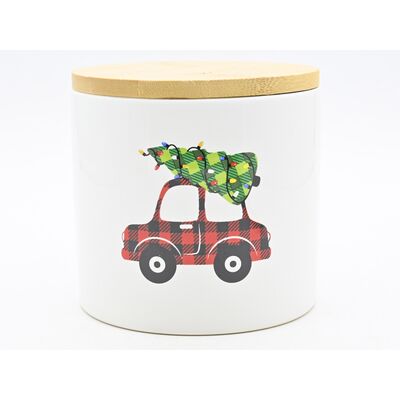Pojemnik ceramiczny z dekorem samochód 700 ml 10 x 10 x 10 cm biały
