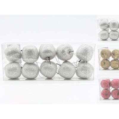 Zawieszka jabłko plastikowa 10 sztuk srebrny / czerwony / złoty