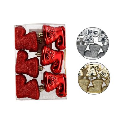 Bombka plastikowa but 6 cm 6 sztuk czerwony / złoty / srebrny