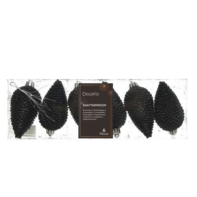 Zawieszka plastikowa szyszka 8 x 4,5 cm 6 sztuk czarny