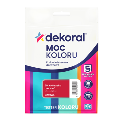 Farba lateksowa do wnętrz MOC KOLORU TESTER Królewska czerwień 0,04 l Dekoral