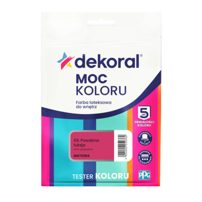 Farba lateksowa do wnętrz MOC KOLORU TESTER Powabna fuksja 0,04 l Dekoral