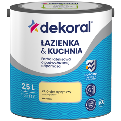 Farba lateksowa o podwyższonej odporności ŁAZIENKA  KUCHNIA Olejek cytrynowy 2,5 l Dekoral