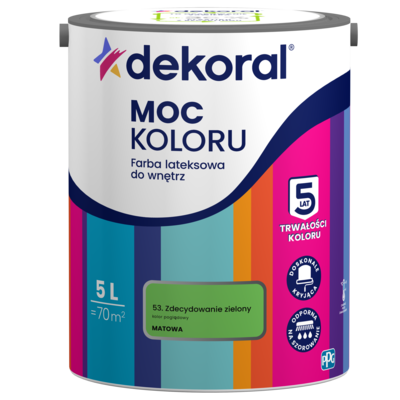 Farba lateksowa do wnętrz MOC KOLORU Zdecydowanie zielony 5 l Dekoral