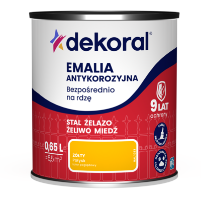 Emalia antykorozyjna Bezpośrednio na rdzę Żółty połysk 0,65 l Dekoral