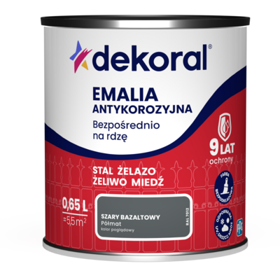 Emalia antykorozyjna Bezpośrednio na rdzę Szary bazaltowy półmat 0,65 l Dekoral