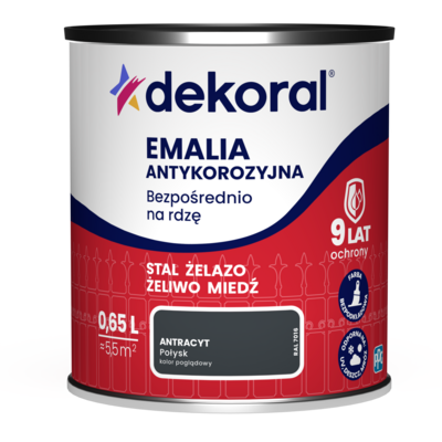 Emalia antykorozyjna Bezpośrednio na rdzę Antracyt połysk 0,65 l Dekoral