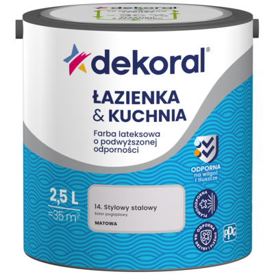 Farba lateksowa o podwyższonej odporności ŁAZIENKA  KUCHNIA Stylowy stalowy 2,5 l Dekoral