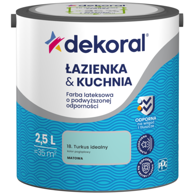 Farba lateksowa o podwyższonej odporności ŁAZIENKA  KUCHNIA Turkus idealny 2,5 l Dekoral