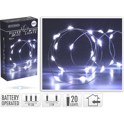 Drut srebrny 20 LED zimny biały 95 cm