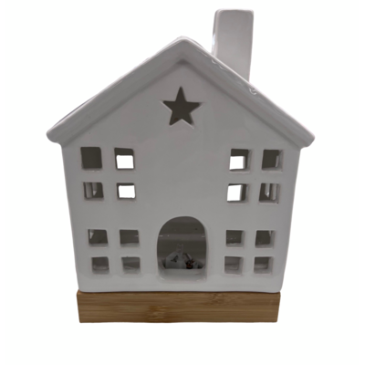 Figurka ceramiczna LED domek 19 x 14,8 cm biały