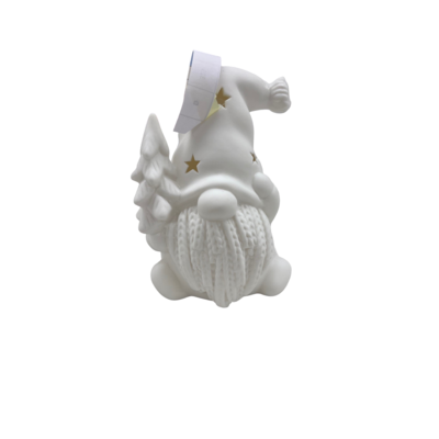 Figurka ceramiczna skrzat z choinką 9,6 x 13 cm biały