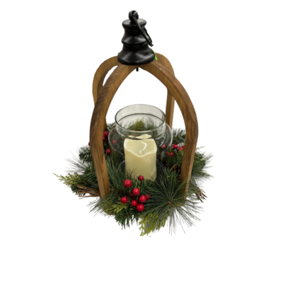 Latarnia drewniana LED z gałązką 44,5 x 21 cm